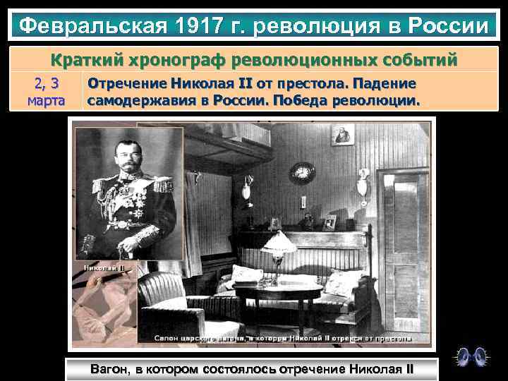 Февральская 1917 г. революция в России Краткий хронограф революционных событий 2, 3 марта Отречение