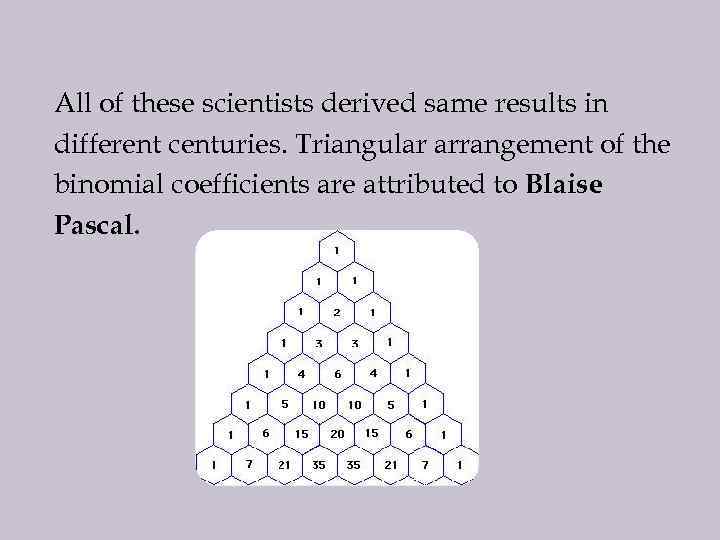 All of these scientists derived same results in different centuries. Triangular arrangement of the