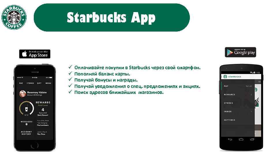 Starbucks App ü ü ü Оплачивайте покупки в Starbucks через свой смартфон. Пополняй баланс