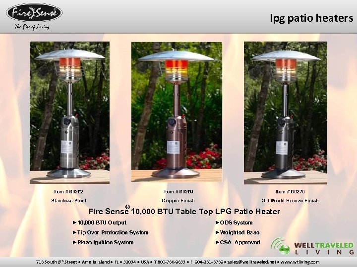 lpg patio heaters Item # 60262 Item # 60269 Copper Finish Stainless Steel Item