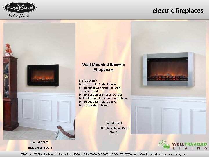 electric fireplaces Wall Mounted Electric Fireplaces ► 1400 Watts ►Soft Touch Control Panel ►Full