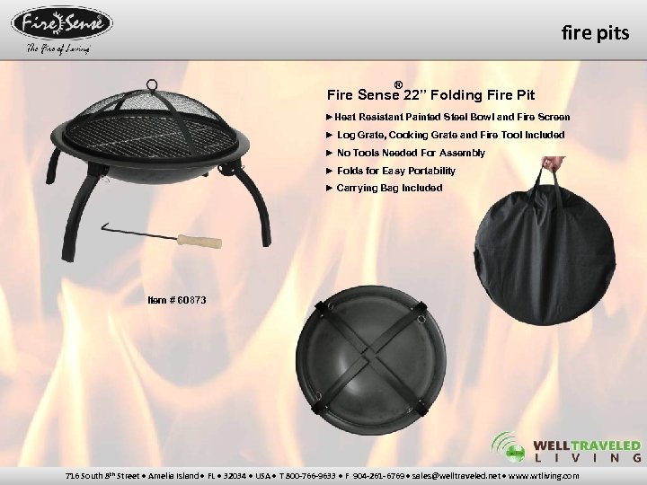 fire pits ® Fire Sense 22” Folding Fire Pit ►Heat Resistant Painted Steel Bowl