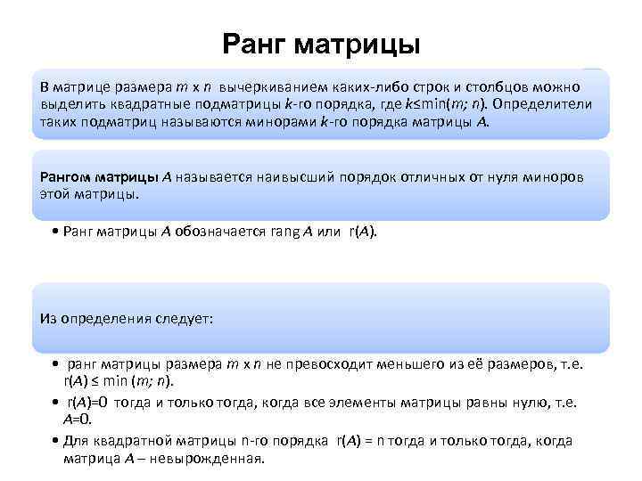 Ранг матрицы В матрице размера m x n вычеркиванием каких-либо строк и столбцов можно
