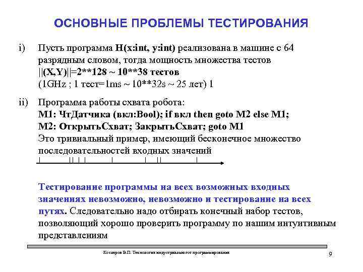 ОСНОВНЫЕ ПРОБЛЕМЫ ТЕСТИРОВАНИЯ i) Пусть программа H(x: int, y: int) реализована в машине с