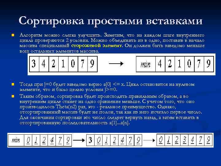 Суть алгоритма сортировки вставками