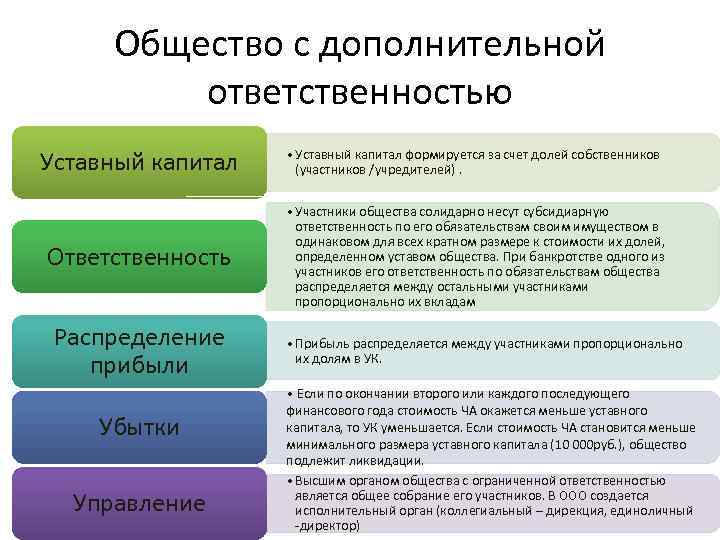 Общество с дополнительной ответственностью Уставный капитал • Уставный капитал формируется за счет долей собственников