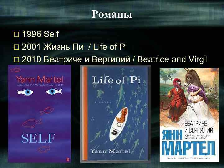 Романы o 1996 Self o 2001 Жизнь Пи / Life of Pi o 2010