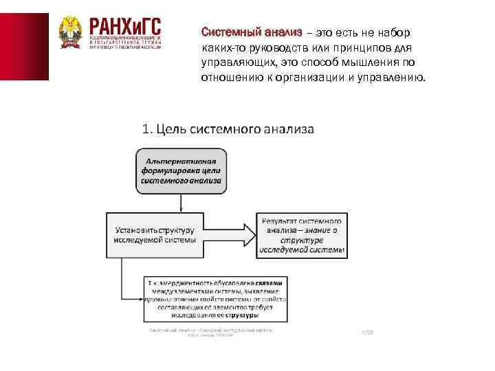 Системный анализ – это есть не набор каких-то руководств или принципов для управляющих, это