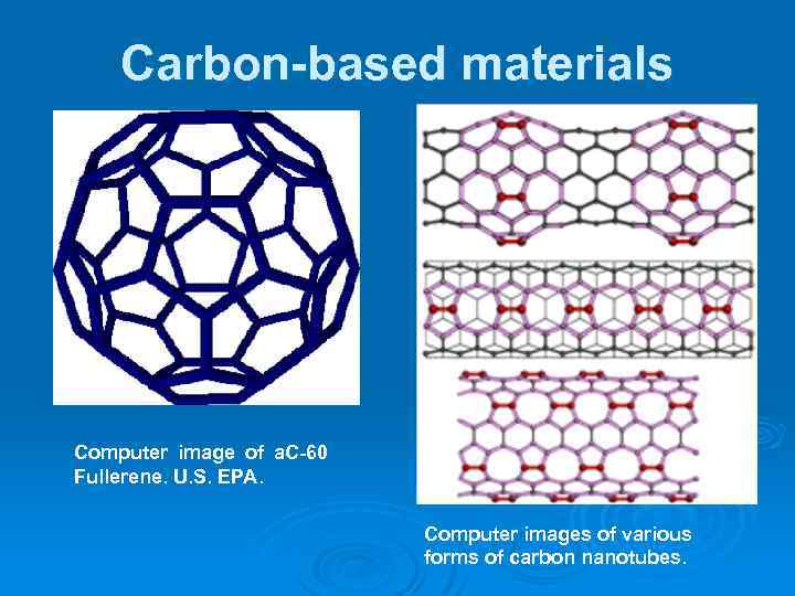 Carbon-based materials Computer image of a. C-60 Fullerene. U. S. EPA. Computer images of