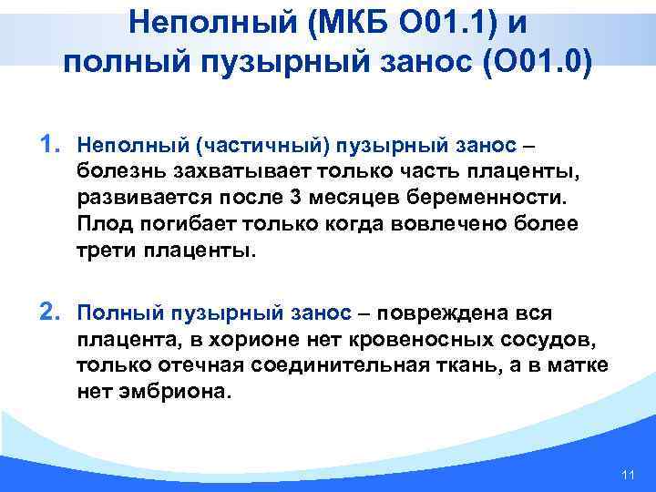Неполный (МКБ О 01. 1) и полный пузырный занос (О 01. 0) 1. Неполный