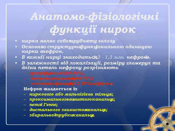 Анатомо-фізіологічні функції нирок • нирка являє собою трубча сту золозу. • Основно структурно ю