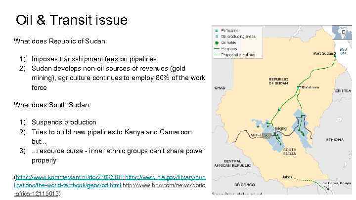 Oil & Transit issue What does Republic of Sudan: 1) Imposes transshipment fees on