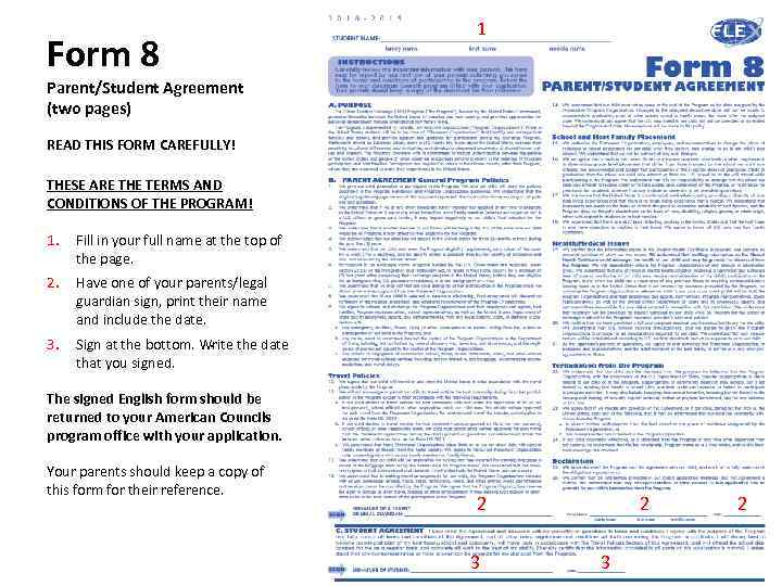 Form 8 1 Parent/Student Agreement (two pages) READ THIS FORM CAREFULLY! THESE ARE THE