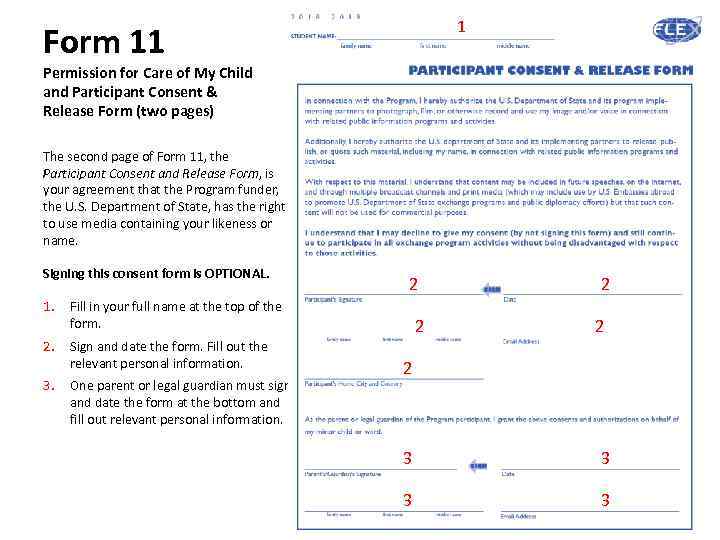 1 Form 11 Permission for Care of My Child and Participant Consent & Release