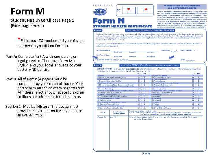 Form M Student Health Certificate Page 1 (four pages total) *Fill in your TC