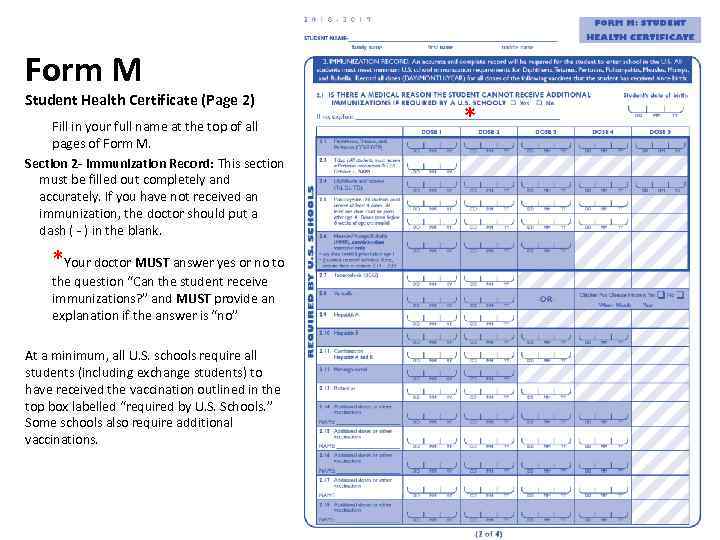 Form M Student Health Certificate (Page 2) Fill in your full name at the