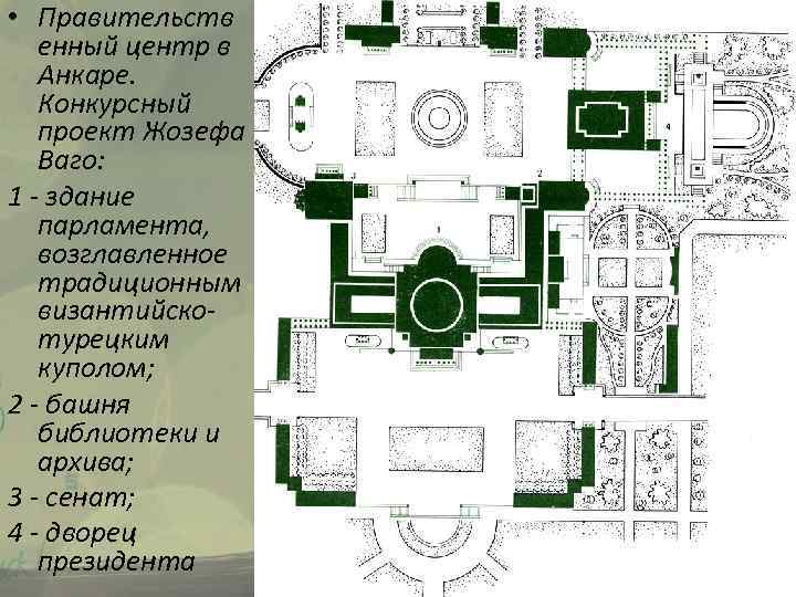  • Правительств енный центр в Анкаре. Конкурсный проект Жозефа Ваго: 1 - здание