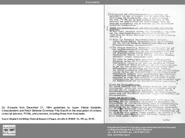 Documents 2 b. Excerpts from December 21, 1944 guidelines by Upper Silesia Gauleiter, Oberpräsident,