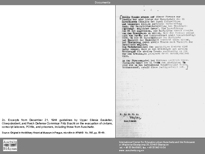 Documents 2 c. Excerpts from December 21, 1944 guidelines by Upper Silesia Gauleiter, Oberpräsident,