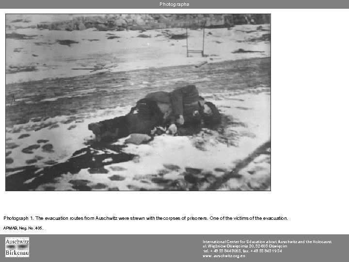Photographs Photograph 1. The evacuation routes from Auschwitz were strewn with the corpses of