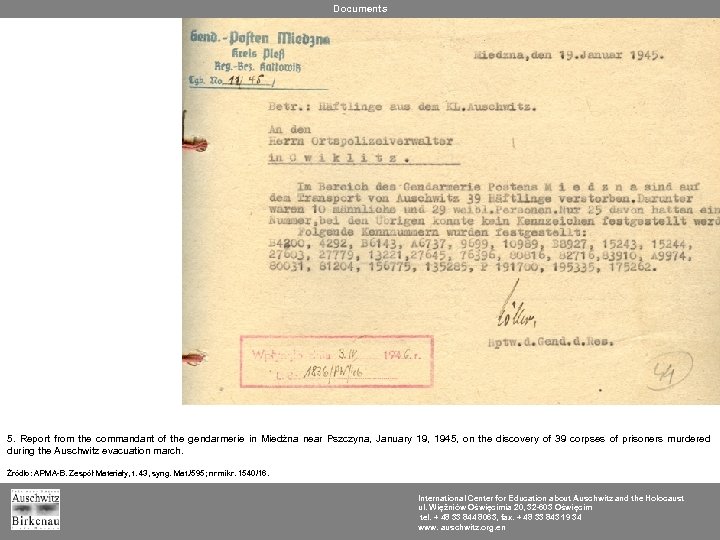 Documents 5. Report from the commandant of the gendarmerie in Miedźna near Pszczyna, January