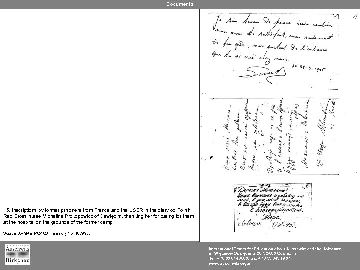 Documents 15. Inscriptions by former prisoners from France and the USSR in the diary