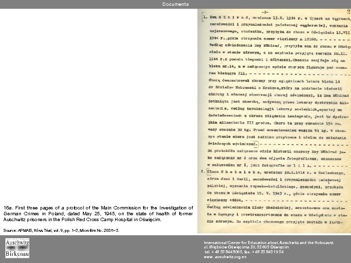 Documents 16 a. First three pages of a protocol of the Main Commission for