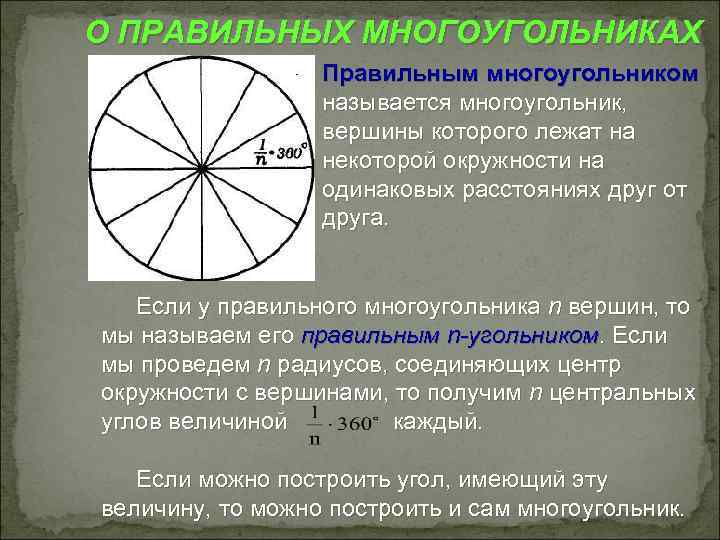 Является правильный многоугольник вершина