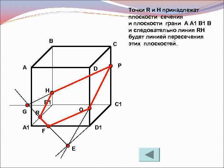 В Точки R и H принадлежат плоскости сечения и плоскости грани A A 1