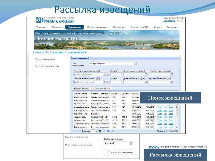 Рассылка извещений Поиск извещений Рассылка извещений 