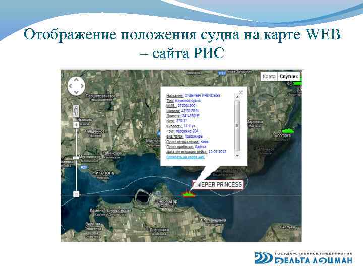 Отображение положения судна на карте WEB – сайта РИС 