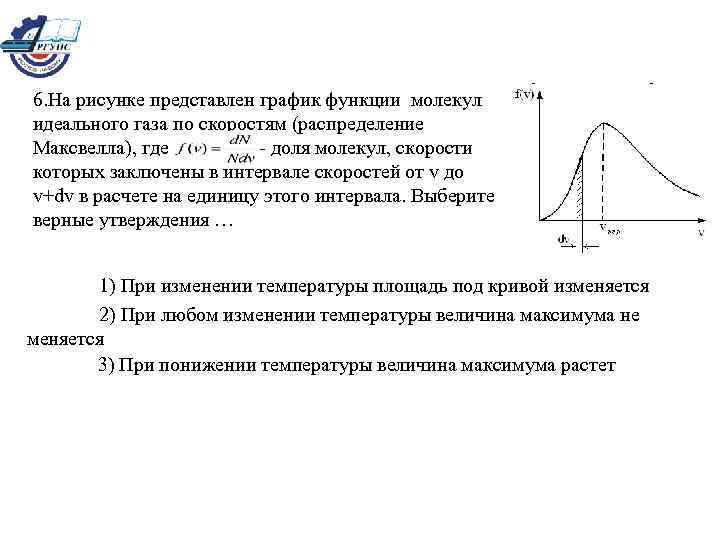 На рисунке представлены графики функции распределения молекул идеального