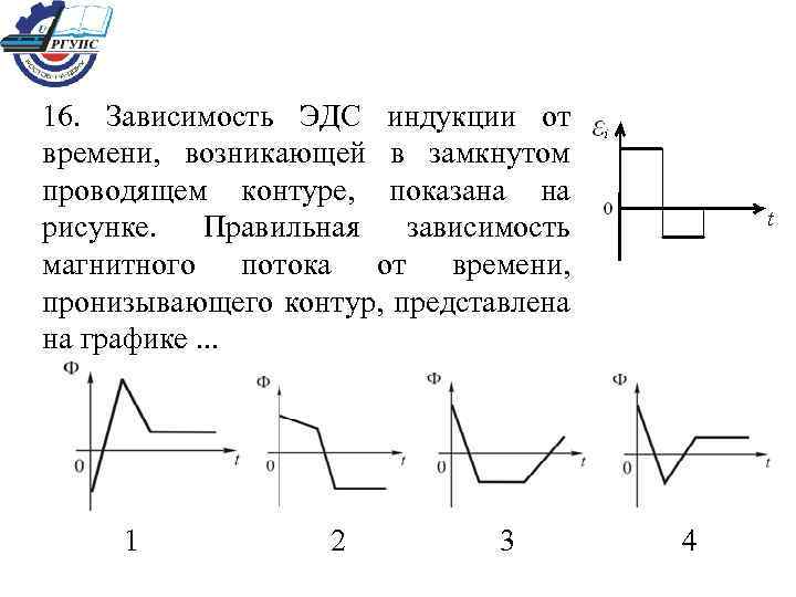 На рисунке представлена зависимость эдс индукции в контуре от времени установите последовательность