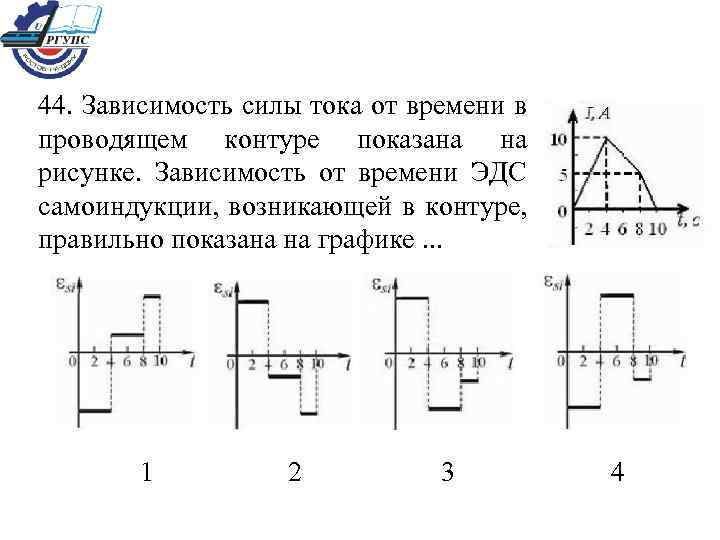 На рисунке представлена зависимость эдс индукции в контуре от времени установите последовательность