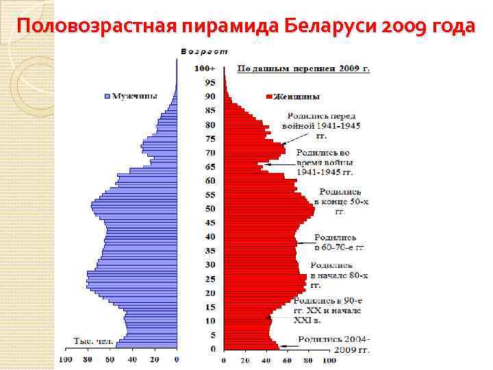 Половозрастная пирамида Беларуси 2009 года 