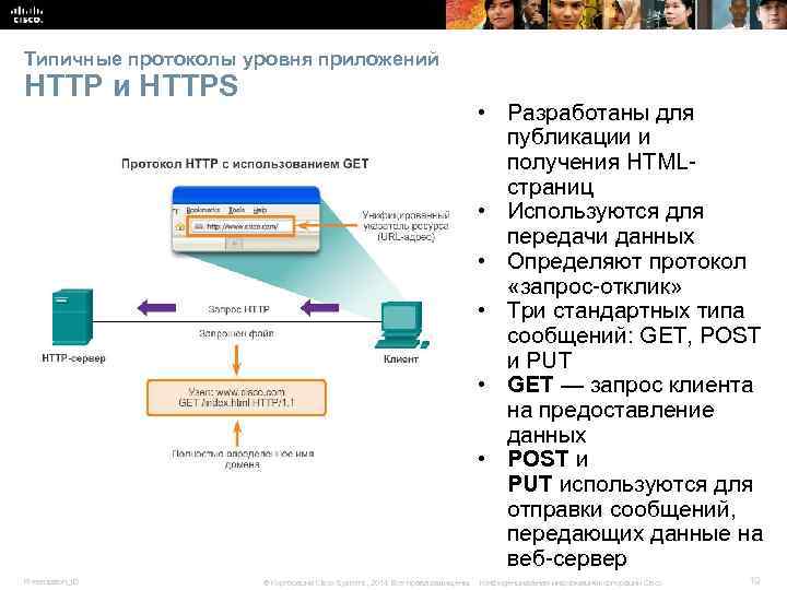Типичные протоколы уровня приложений HTTP и HTTPS Presentation_ID • Разработаны для публикации и получения