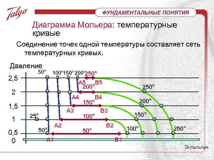 ФУНДАМЕНТАЛЬНЫЕ ПОНЯТИЯ Диаграмма Мольера: температурные кривые Соединение точек одной температуры составляет сеть температурных кривых.