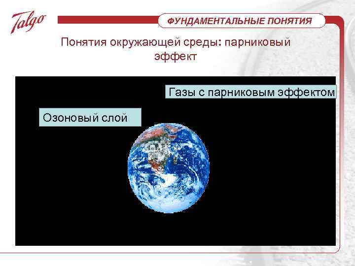 ФУНДАМЕНТАЛЬНЫЕ ПОНЯТИЯ Понятия окружающей среды: парниковый эффект Газы с парниковым эффектом Озоновый слой 