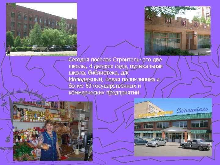 Сегодня поселок Строитель- это две школы, 4 детских сада, музыкальная школа, библиотека, д/к Молодежный,
