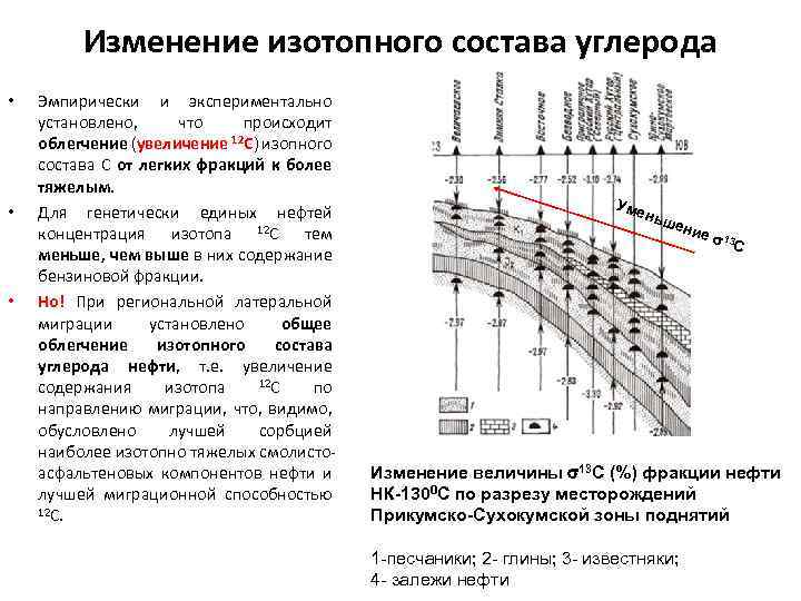 Изменение изотопного состава углерода • • • Эмпирически и экспериментально установлено, что происходит облегчение