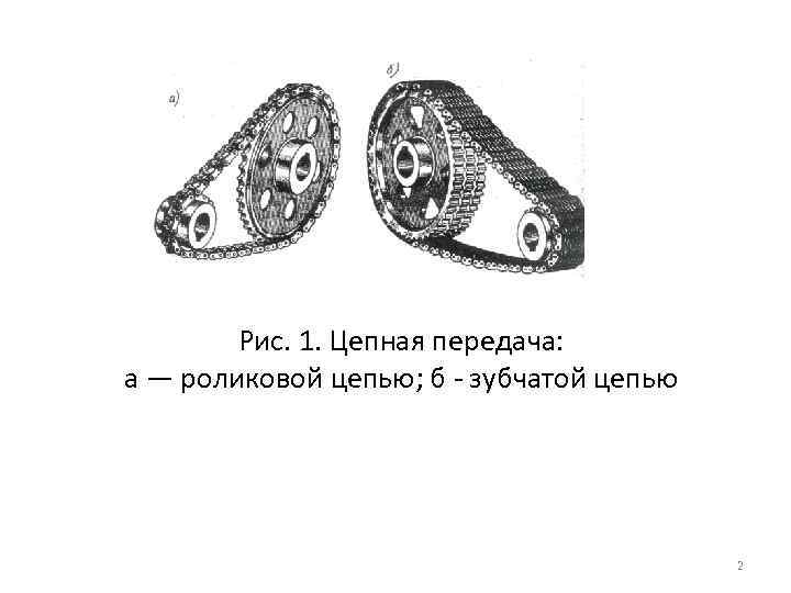 Рис. 1. Цепная передача: а — роликовой цепью; б зубчатой цепью 2 