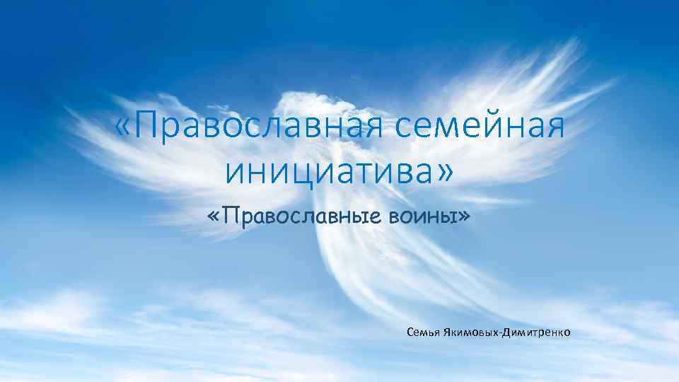  «Православная семейная инициатива» «Православные воины» Семья Якимовых-Димитренко 