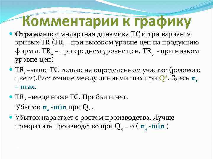 Комментарии к графику Отражено: стандартная динамика TC и три варианта кривых TR (TR 1