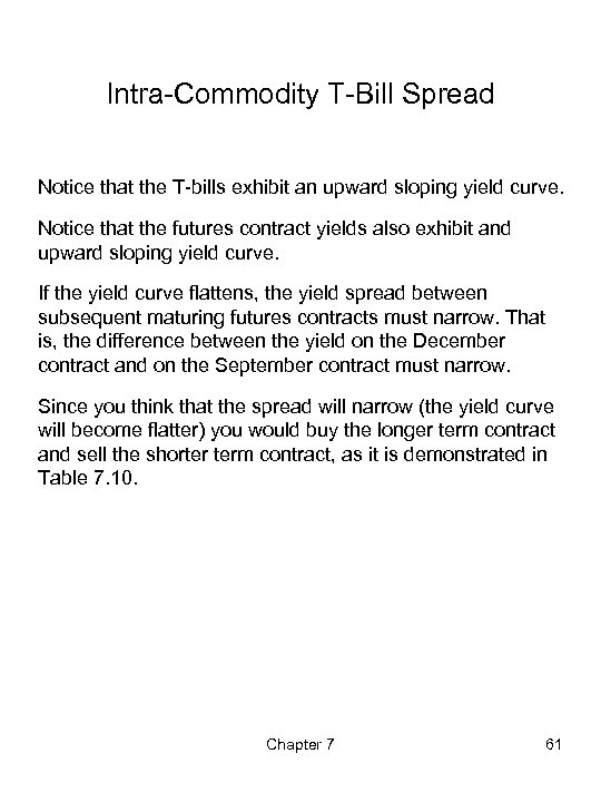 Intra-Commodity T-Bill Spread Notice that the T-bills exhibit an upward sloping yield curve. Notice