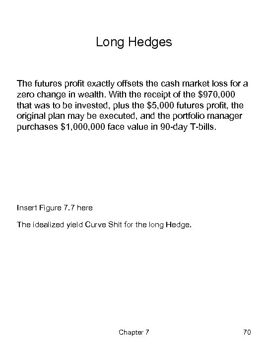 Long Hedges The futures profit exactly offsets the cash market loss for a zero