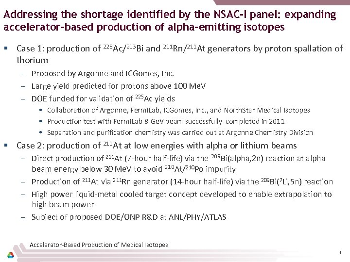 Addressing the shortage identified by the NSAC-I panel: expanding accelerator-based production of alpha-emitting isotopes