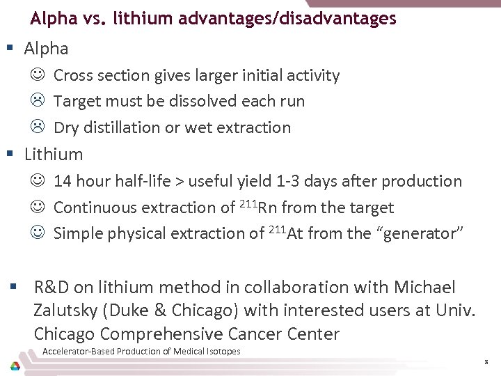 Alpha vs. lithium advantages/disadvantages § Alpha Cross section gives larger initial activity L Target