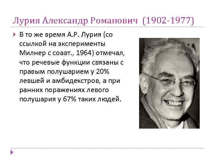 Лурия Александр Романович (1902 -1977) В то же время А. Р. Лурия (со ссылкой