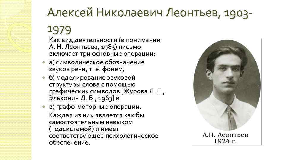 Алексей Николаевич Леонтьев, 19031979 Как вид деятельности (в понимании А. Н. Леонтьева, 1983) письмо