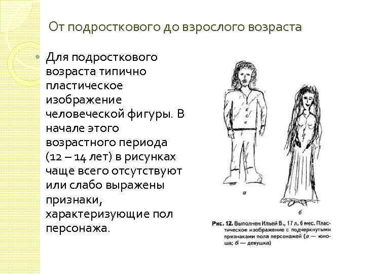 От подросткового до взрослого возраста Для подросткового возраста типично пластическое изображение человеческой фигуры. В
